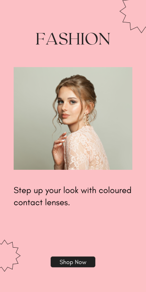 Female model wearing coloured contact lenses